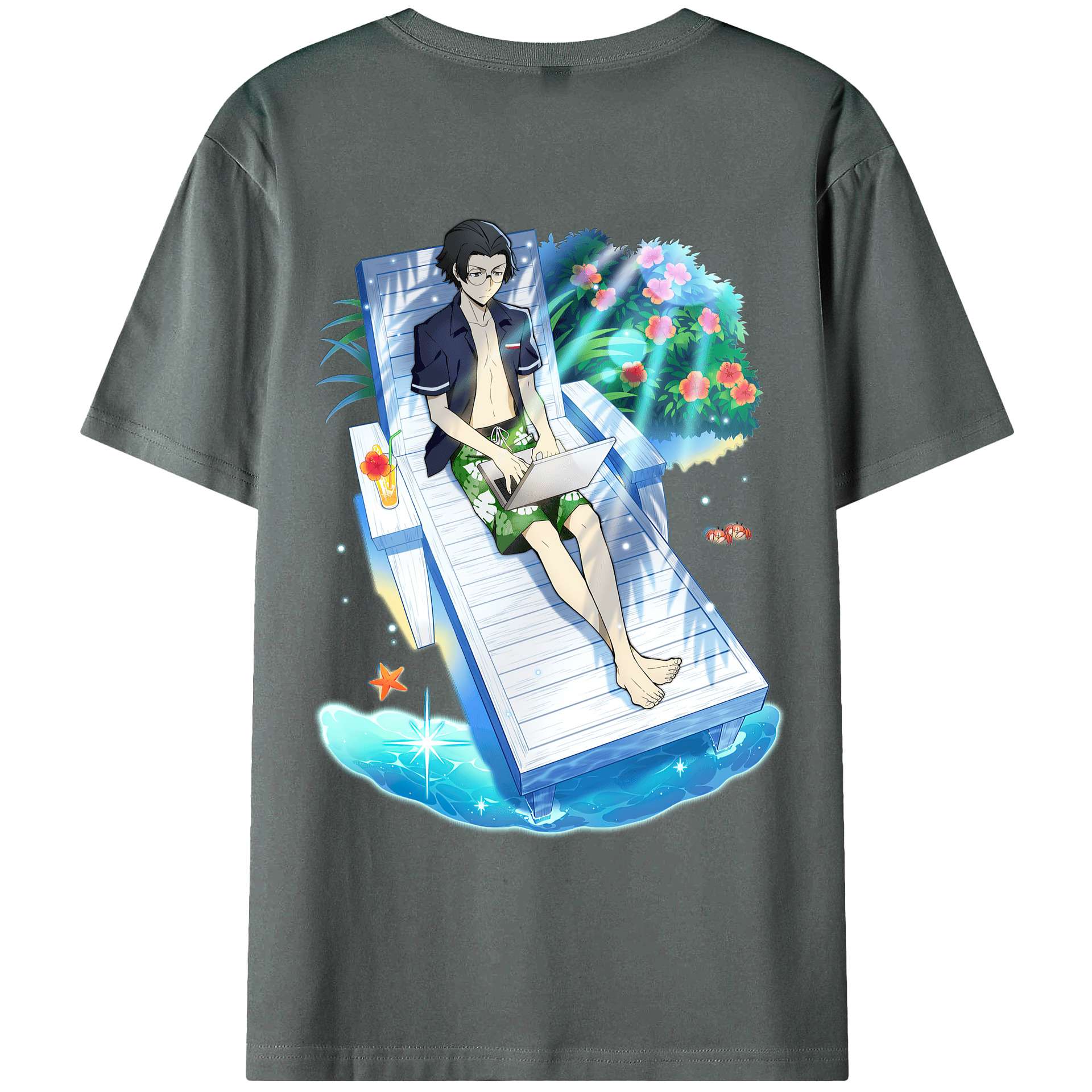 （画像用） 文豪ストレイドッグス Bungo Stray Dogs 綿100％ メンズ半袖Tシャツ（バックプリント） 通気性